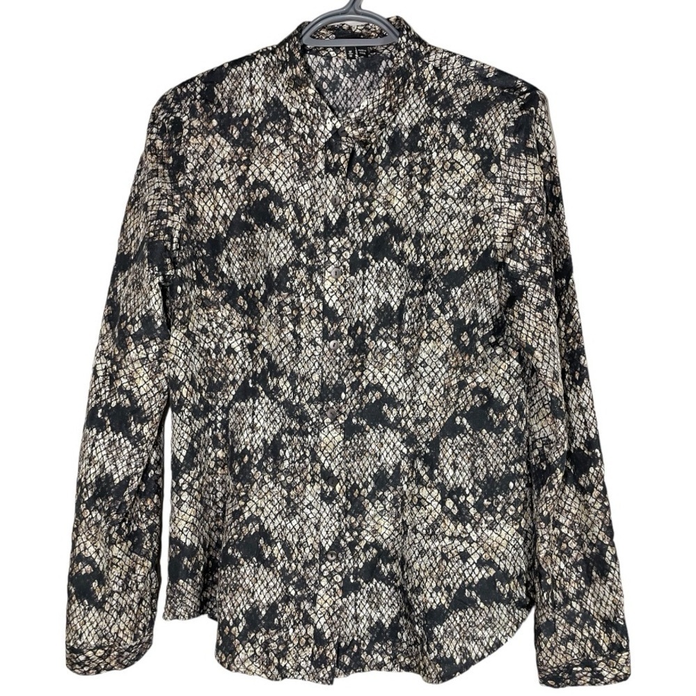 Theory Animal Print Silk Button Front Long Sleeve Shirt size M